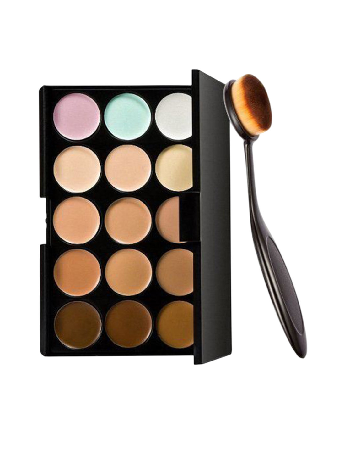 

Lenon Set Of 2 Lightweight 15 Colour Contour Palette With Oval Foundation Brush, Beige