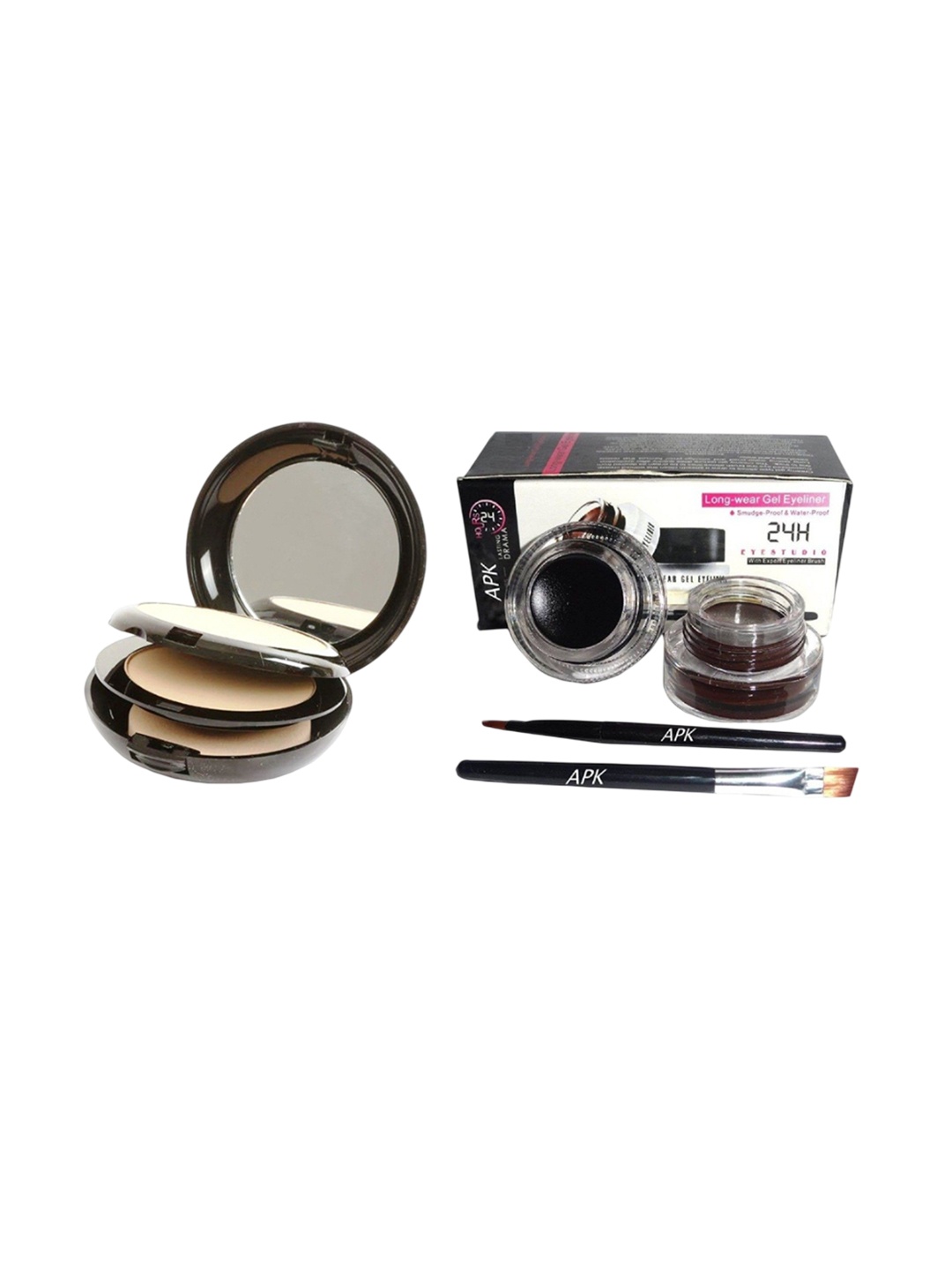 

Lenon Makeup Combo Contain: Compact Face Powder & Eyeliner- Black & Brown, Multi