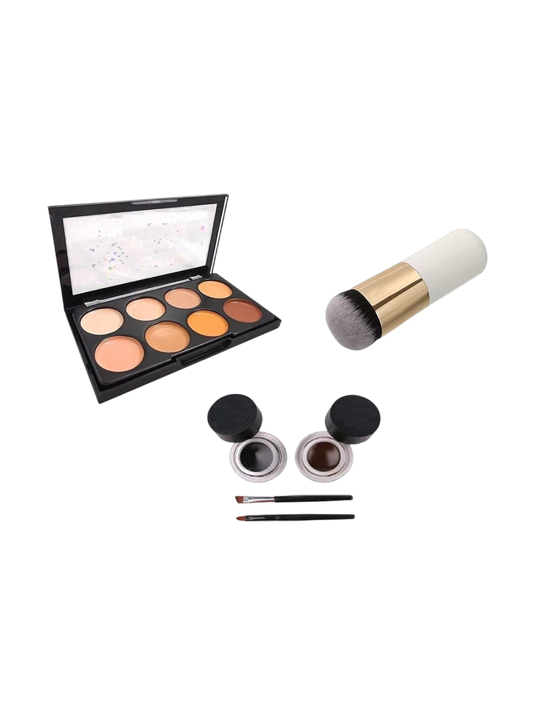 

Lenon Set Of 4 Concealer Palette With Gel Eyeliner & Foundation Brush, Black