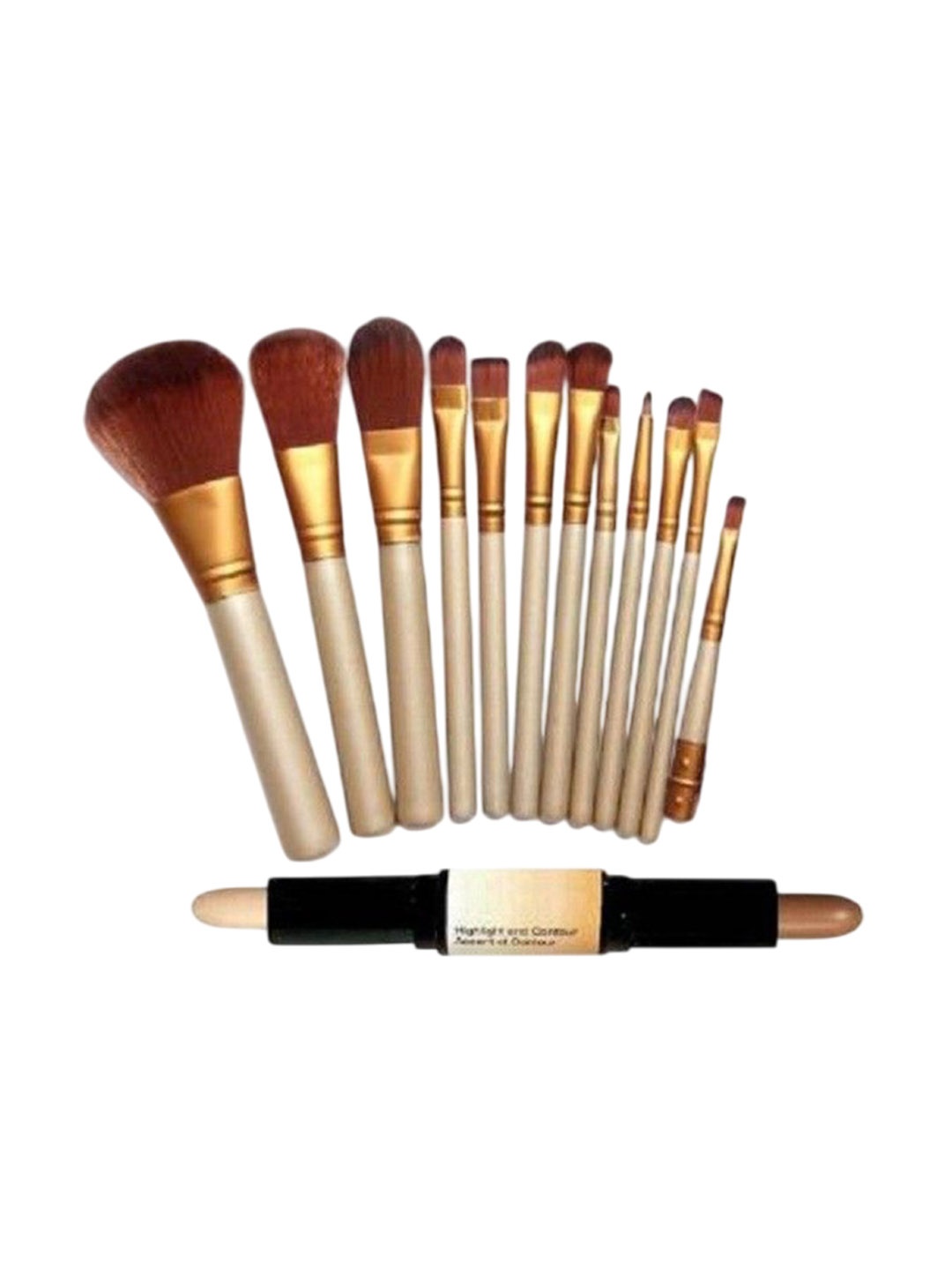 

Lenon Set Of 13 Makeup Brushes With 2 In 1 Long Lasting Contour Stick- Nude- Brown