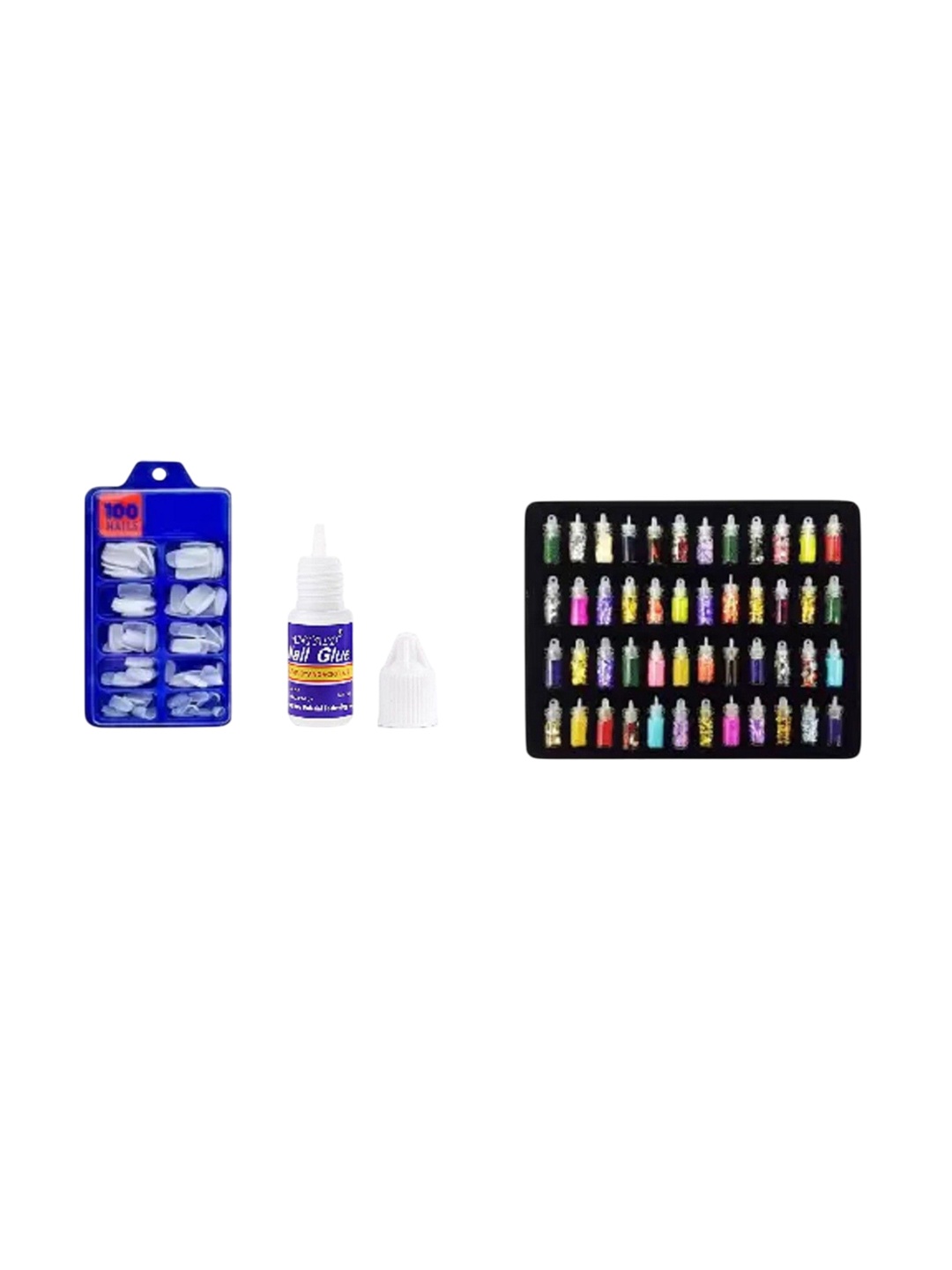 

Lenon Set Of 149 Artificial Nail Tips With Glue & Glitters- White- Gold- Red