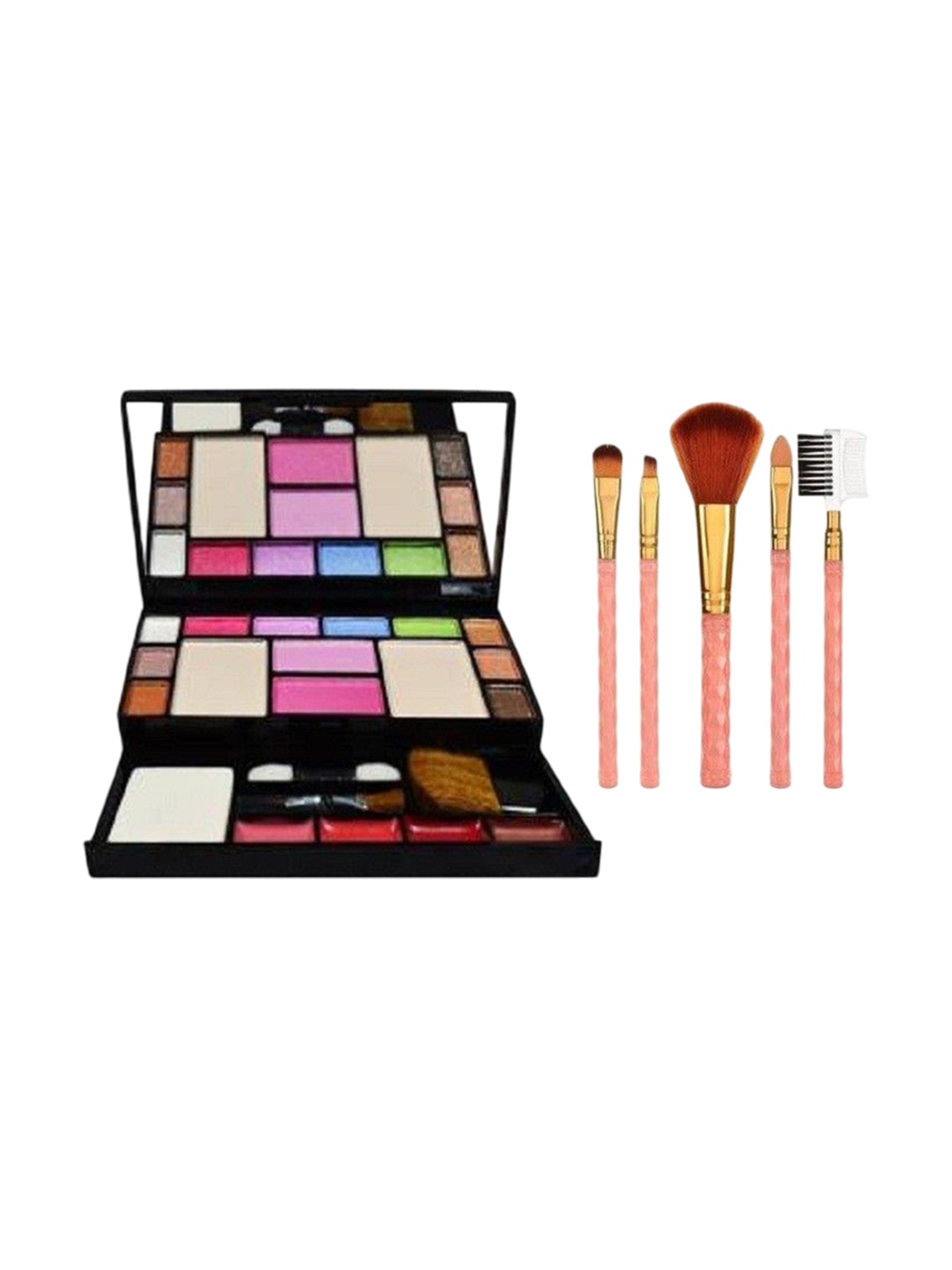 

Lenon Set Of 6 Makeup Brushes With Eyeshadow Palette Kit- Pink- Brown- White