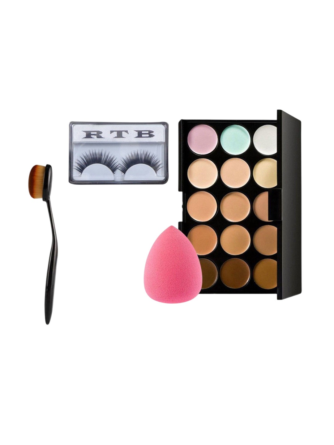 

Lenon Set Of 4 Contour Palette- False Eyelashes- Oval Brush & Blender, Beige