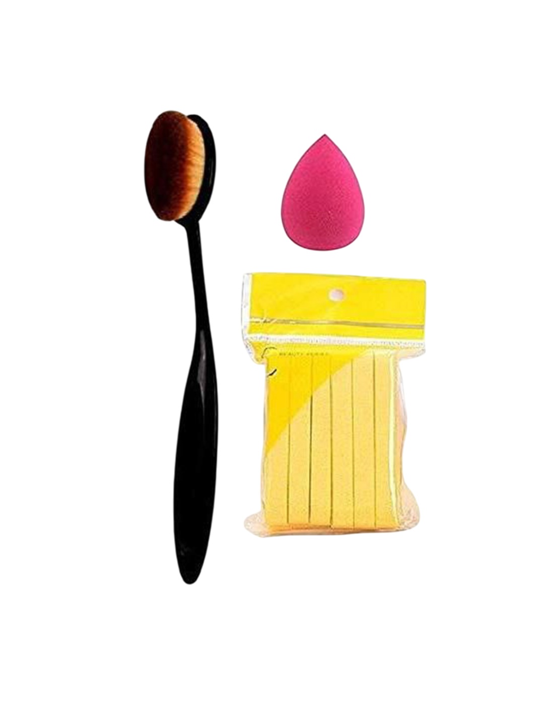 

Lenon Set of 3 Oval Brush & Puff Beauty Combo, Pink