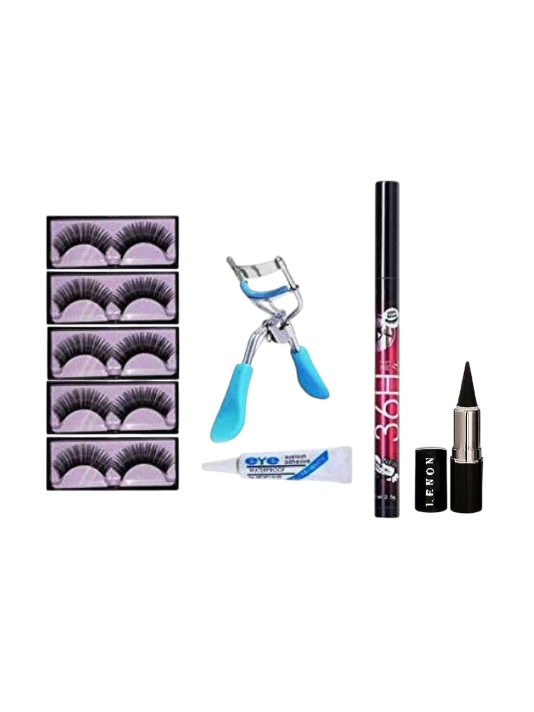 

Lenon Set Of 9 Eyelash, Eyelash Curler, Eyelash Glue, Eyeliner & Black Kajal