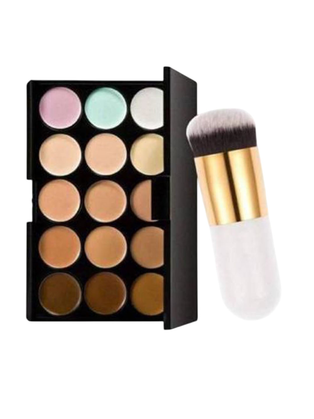 

Lenon Set Of 2 Lightweight 15 Colour Contour Palette & Foundation Brush-Nude- Green- White