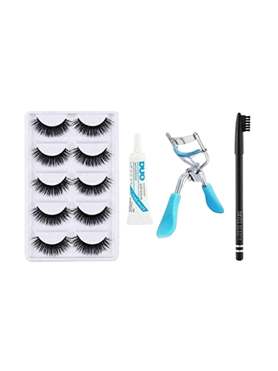 

Lenon Set Of 8 False Eyelashes- Curler- Eyebrow Pencil & Glue- 2g, Black