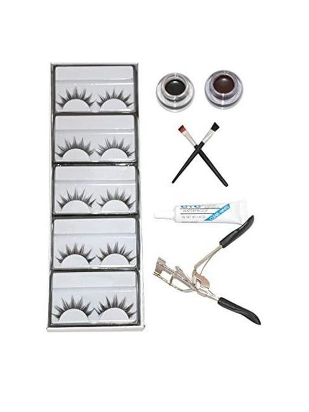 

Lenon Set Of 9 False Eyelashes- Gel Eyeliner- Curler & Glue, Black