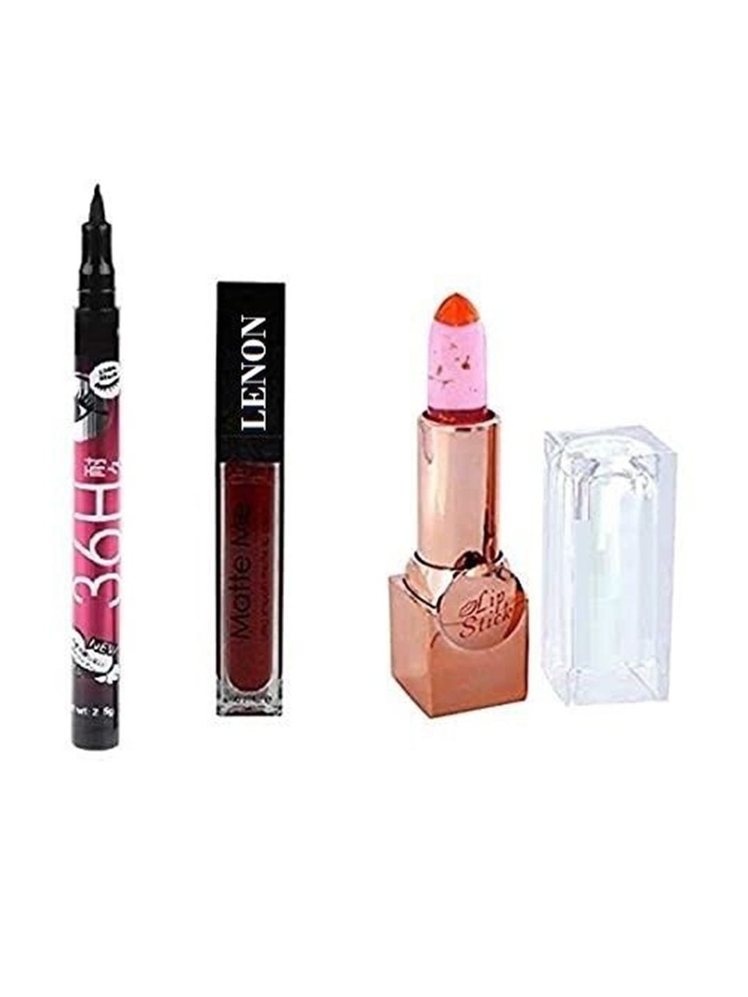 

Lenon Set Of 3 Liquid Lipstick-2.5ml With Eyeliner-2.5g & Bullet Lipstick- Maroon- Black