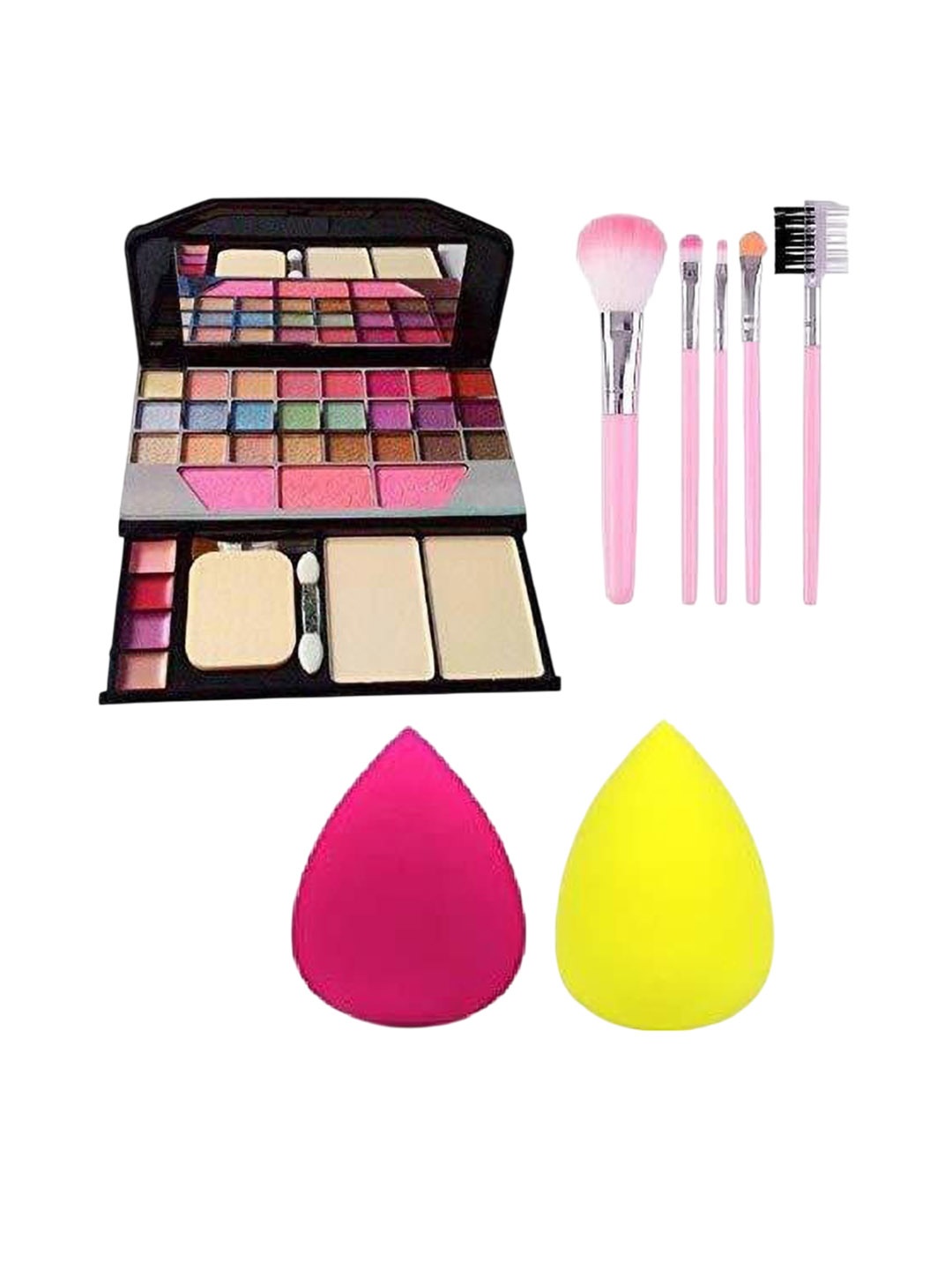 

Lenon Set Of 8 Lightweight Makeup Kit With Brushes & Sponges- Pink- Yellow