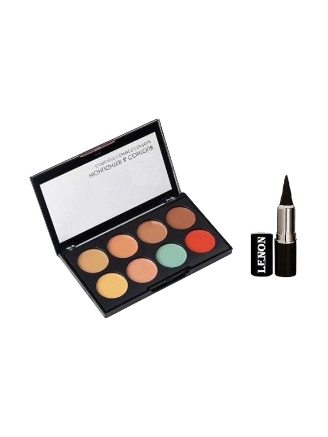 

Lenon Set Of 2 Concealer & Highlighter Palette With Kajal - Black, Beige