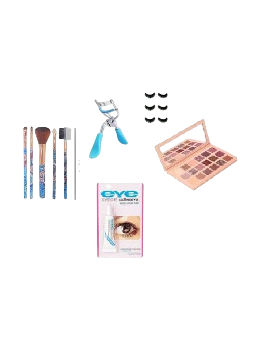 

Lenon Set Of 5 Eyeshadow, Makeup Brush, 3 Pair Eyelashes, Eye Glue & Curler, Multi