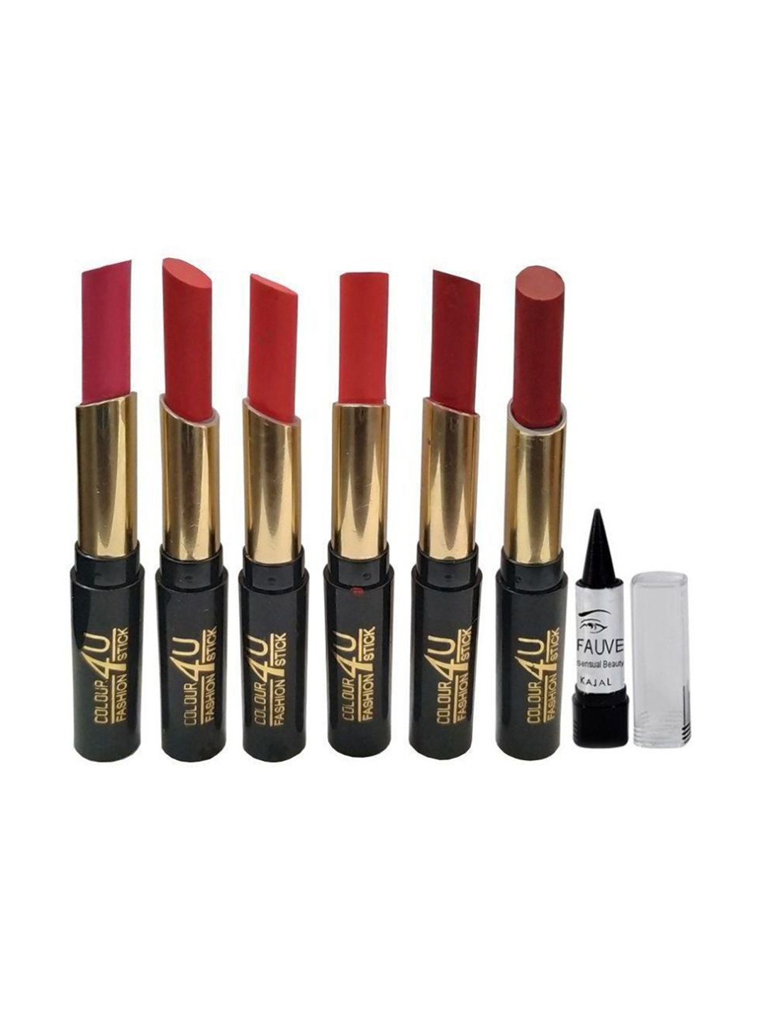 

Lenon Set Of 7 Long Lasting Bullet Lipsticks & Kajal - Black & Red