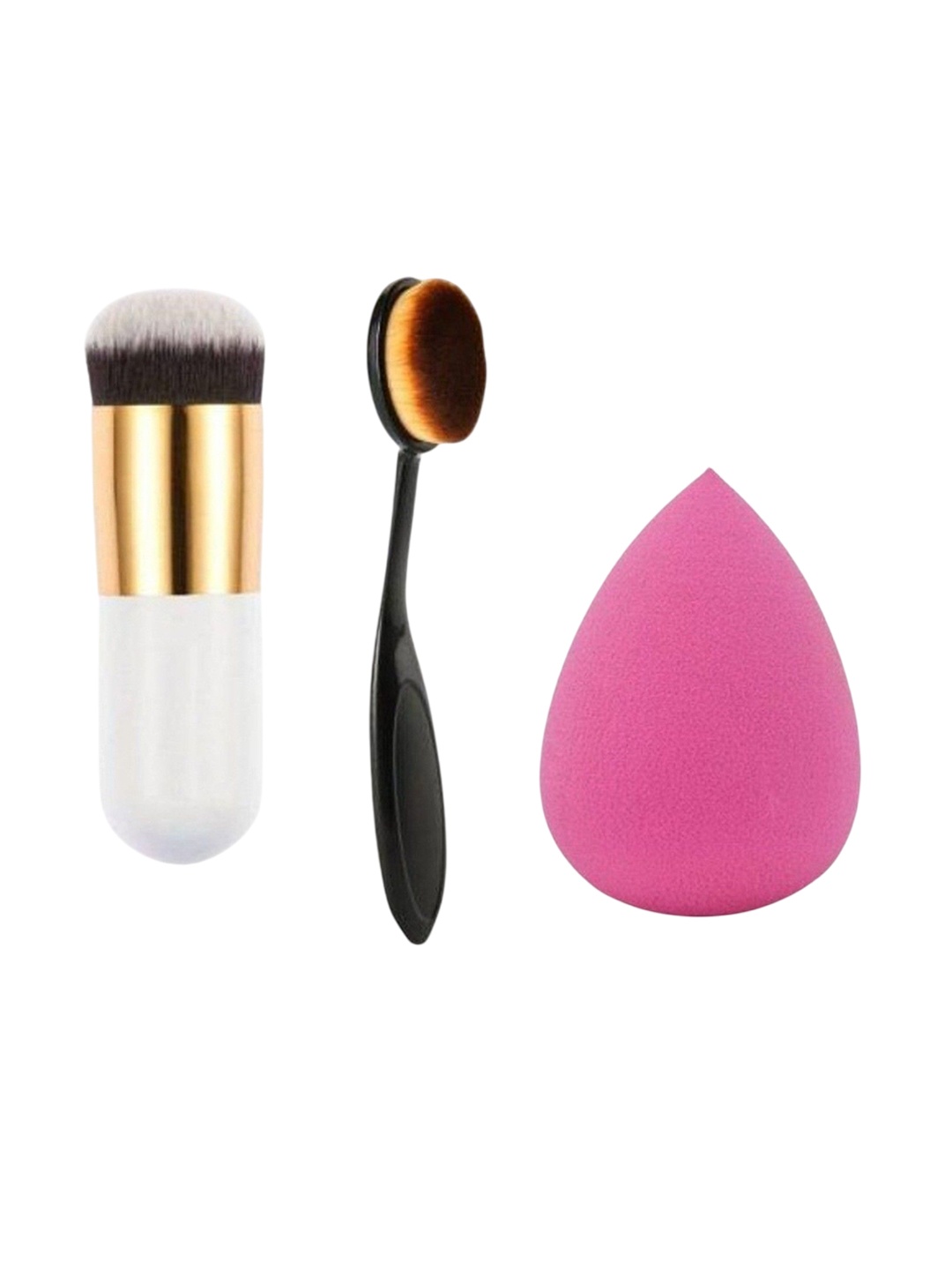 

Lenon Set Of 3 Bullet & Oval Foundation Brushes With Puff, Black