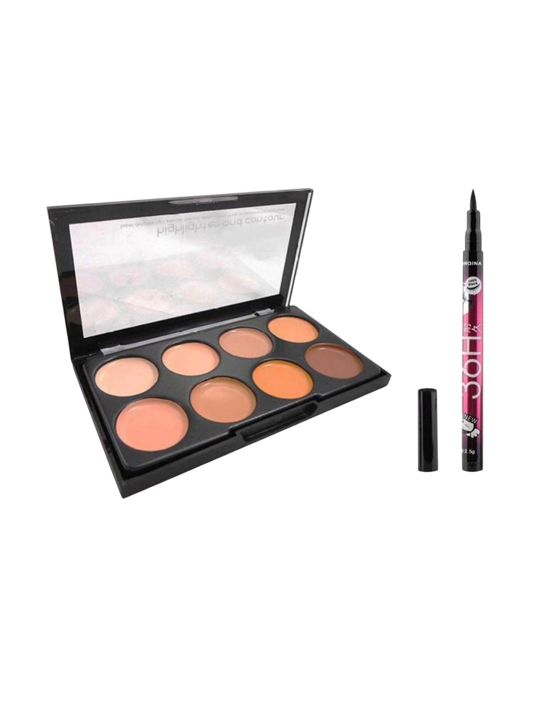 

Lenon Set of 2 Color Contour, Concealer & Highlighter Kit With 36 Hrs Eyeliner, Nude