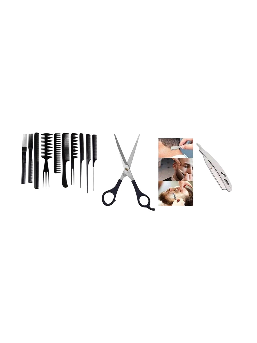 

Lenon Set Of 12 Combs With Scissor And Steel Razor, Black