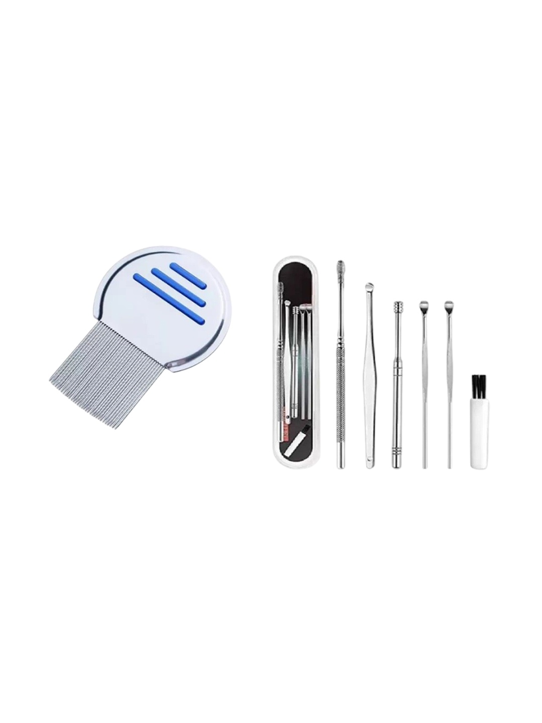 

Lenon Set Of 2 Lice Hair Comb & Ear Wax Tools, Silver
