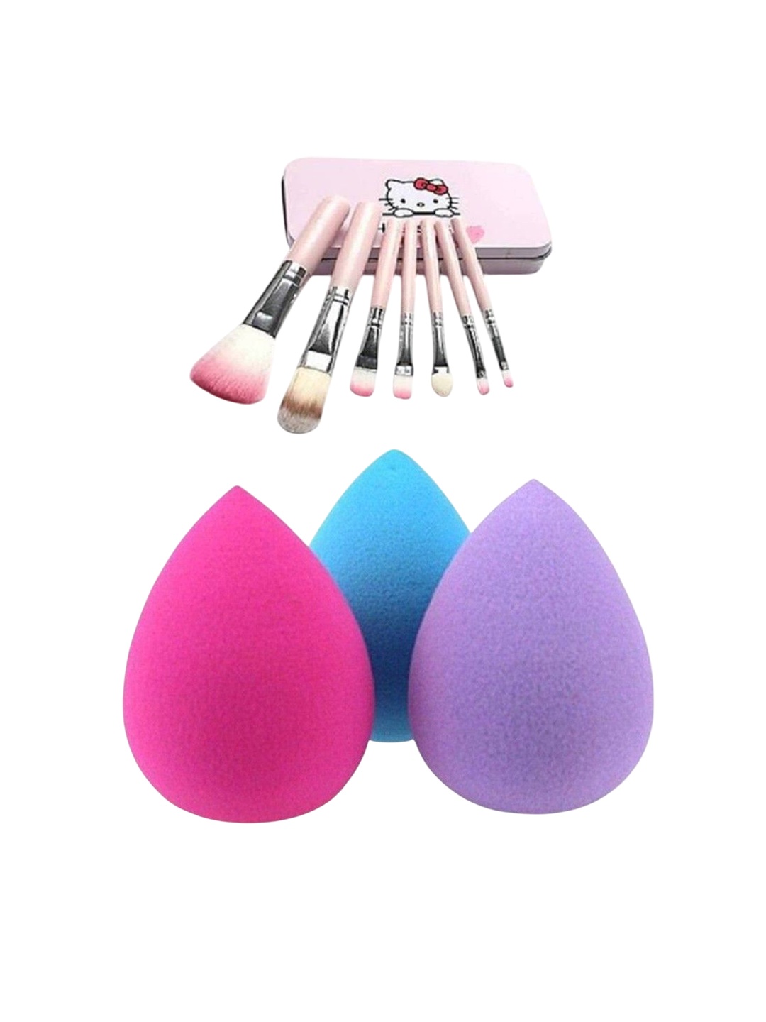 

Lenon Set Of 8 Soft Bristle Makeup Brushes With Bauty Blender - Pink