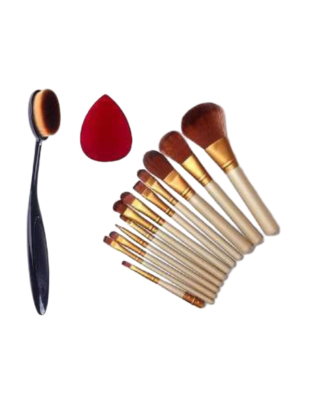 

Lenon Set Of 14 Soft Bristle Makeup Brushes With Beauty Blender - Gold Toned