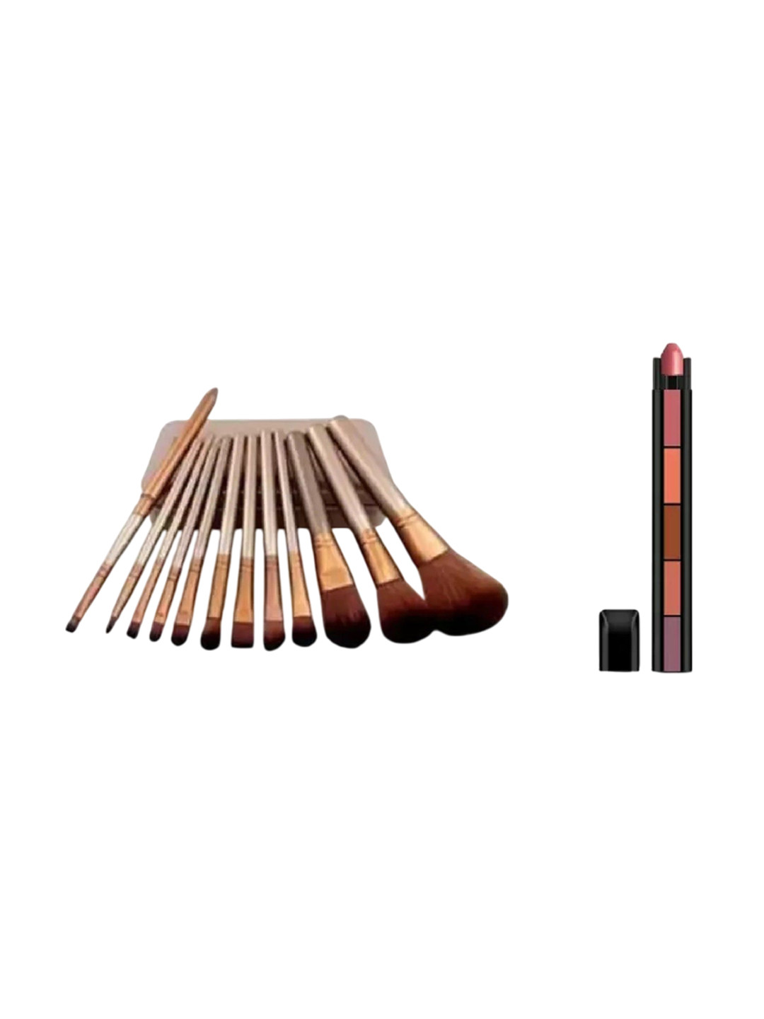 

Lenon Set Of 12 Makeup Brushes With 5In1 Lipstick, Beige