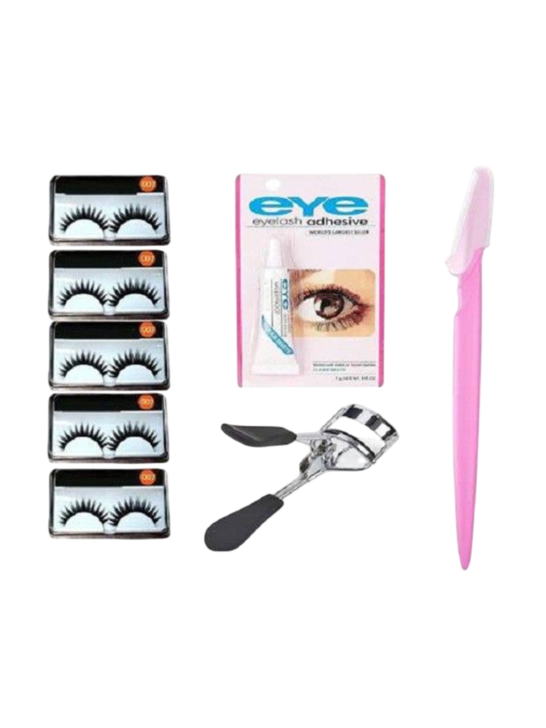 

Lenon Set Of 8 Eyelashes Eyelash Curler Eyebrow Razor & Eyelash Glue, Black