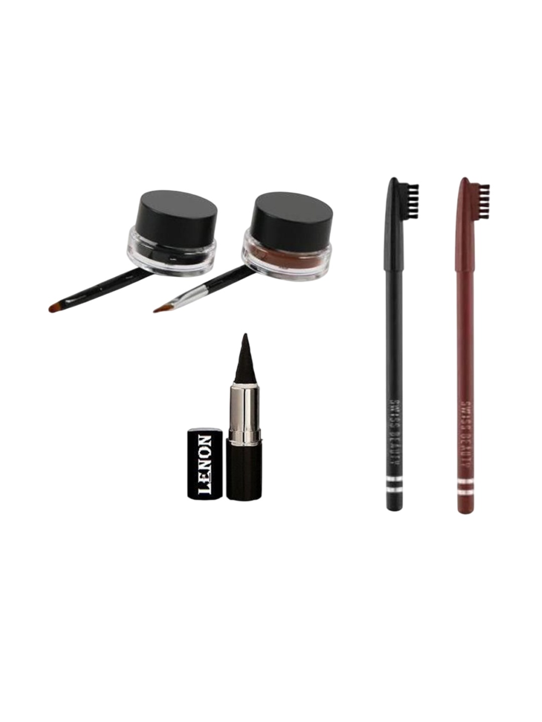 

Lenon Set Of 5 Kajal- 25 g, Gel Eyeliner - 20 g Each & Brushes, Black