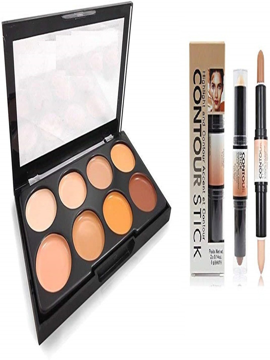 

Lenon Set Of 2 Concealer Palette With Contour Stick- Beige- Brown