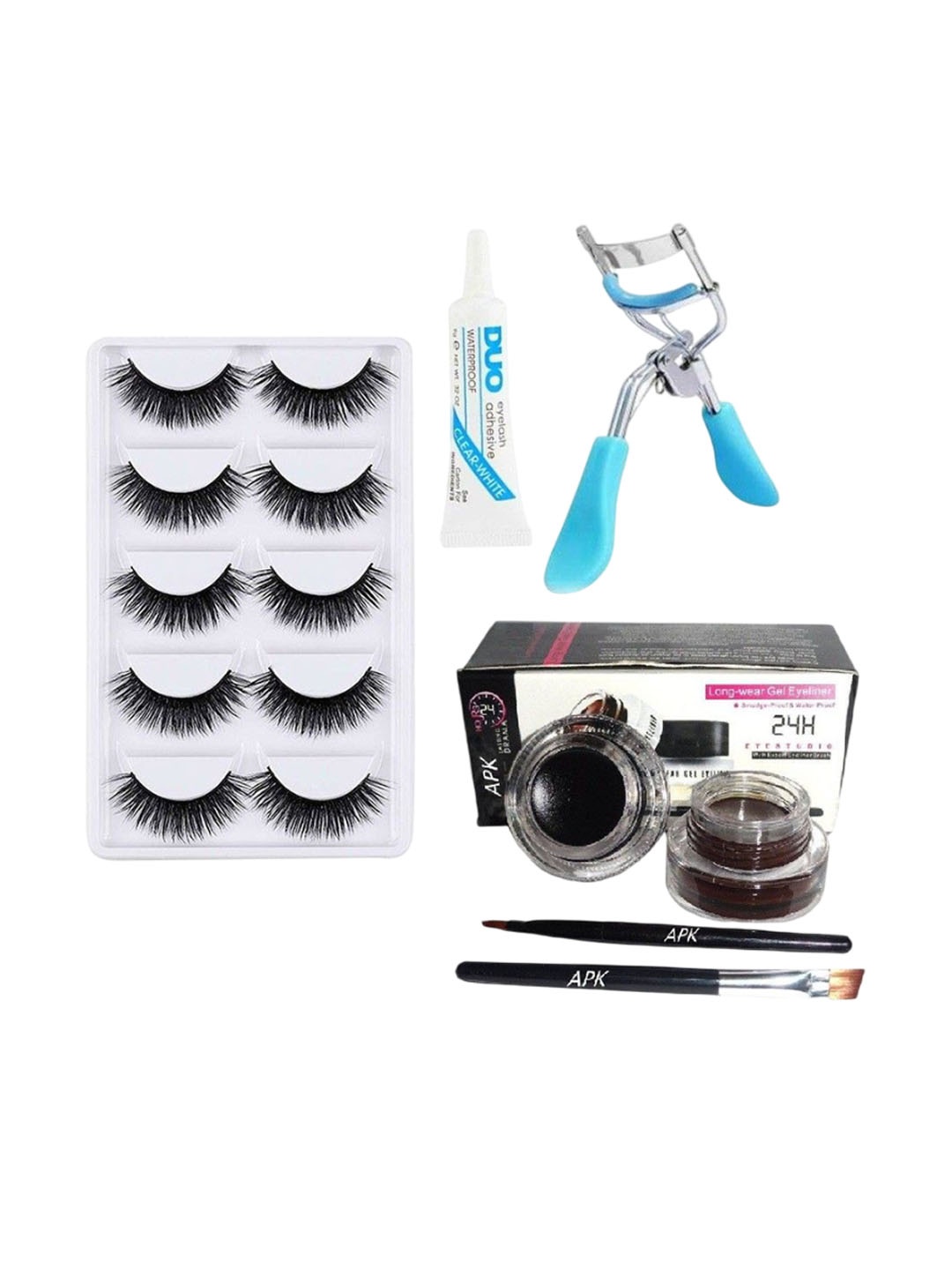 

Lenon Set Of 9 Gel Eyeliner, False Eyelashes Glue & Curler, Black