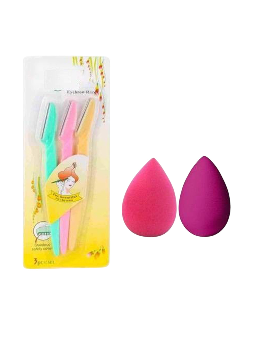 

Lenon Set Of 5 Facial Razor With Beauty Blender- Pink- Yellow- Green