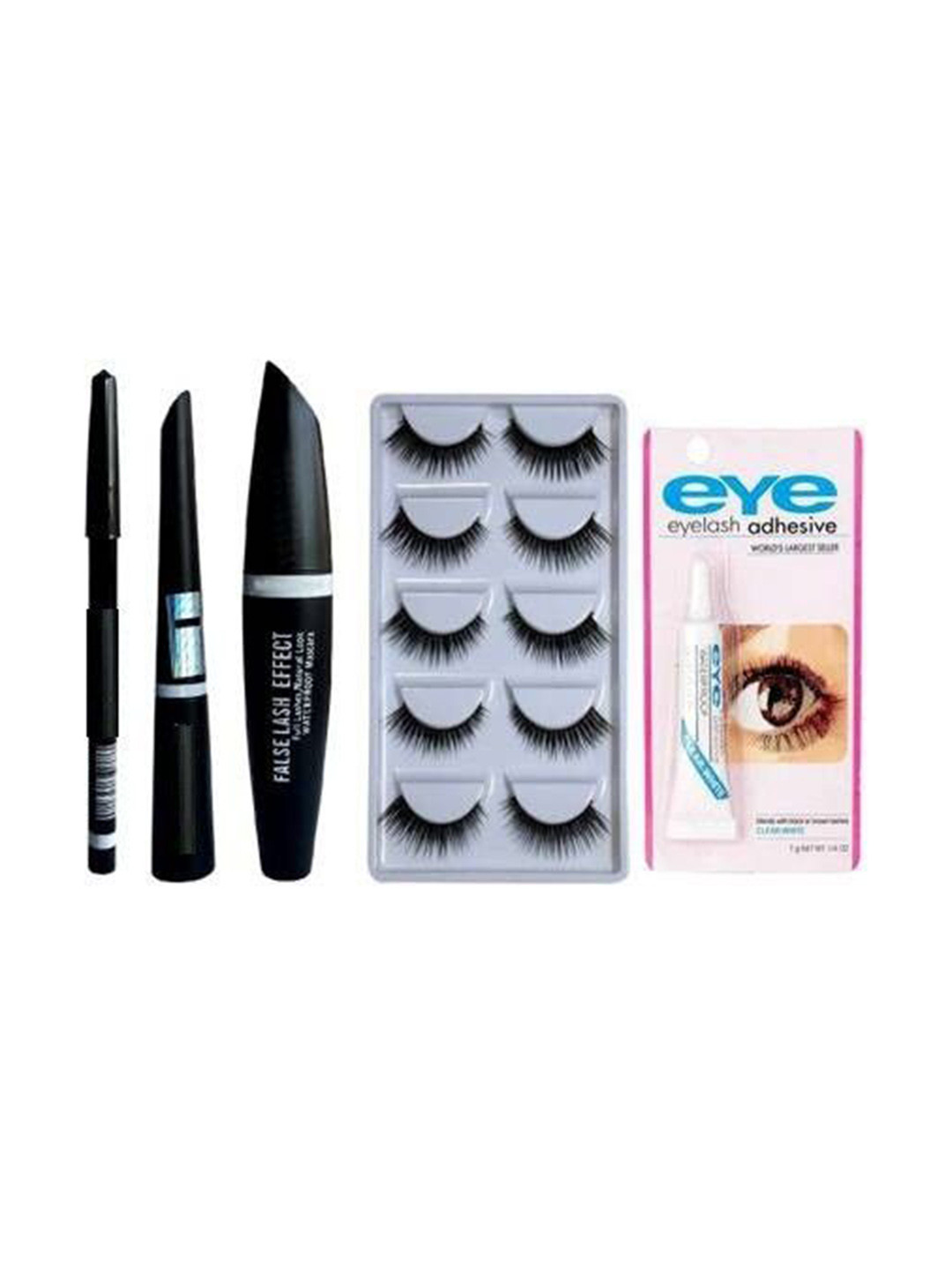 

Lenon Set Of 5 Eyelash Set Eyelash Glue & 3 In 1 Mascara, Black