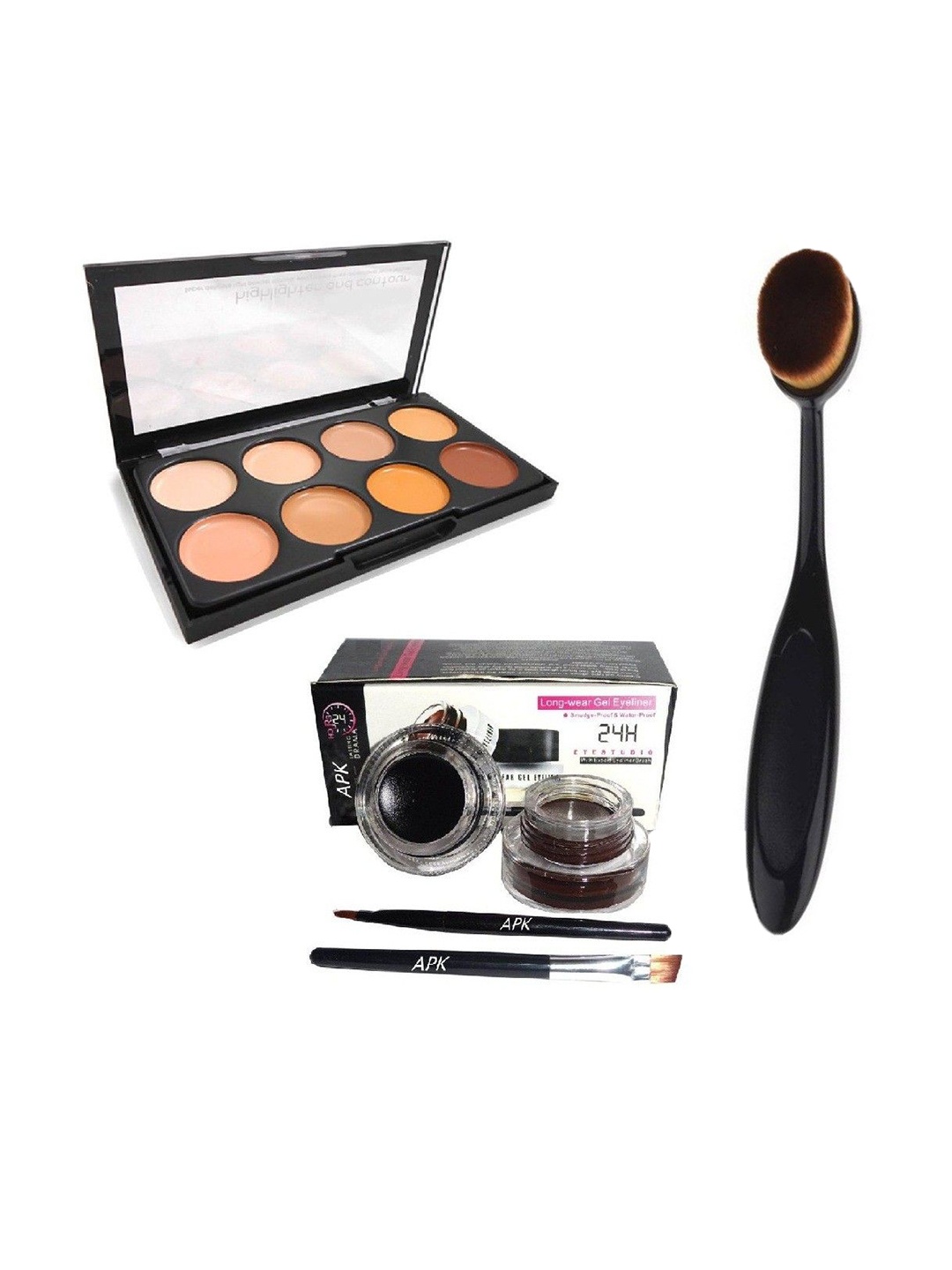 

Lenon Set Of 4 Concealer Palette- 25 g- Gel Eyeliner- 10 ml Each & Foundation Brush, Beige