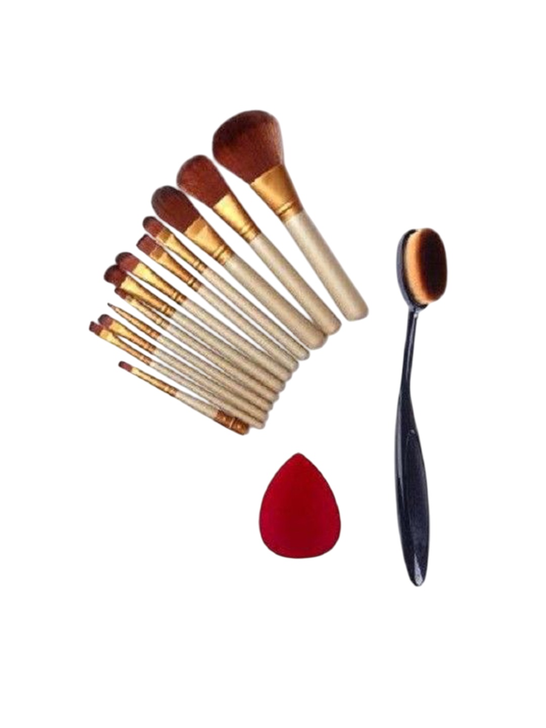 

Lenon Set Of 14 Makeup Brush, Puff & Oval Brush, Beige