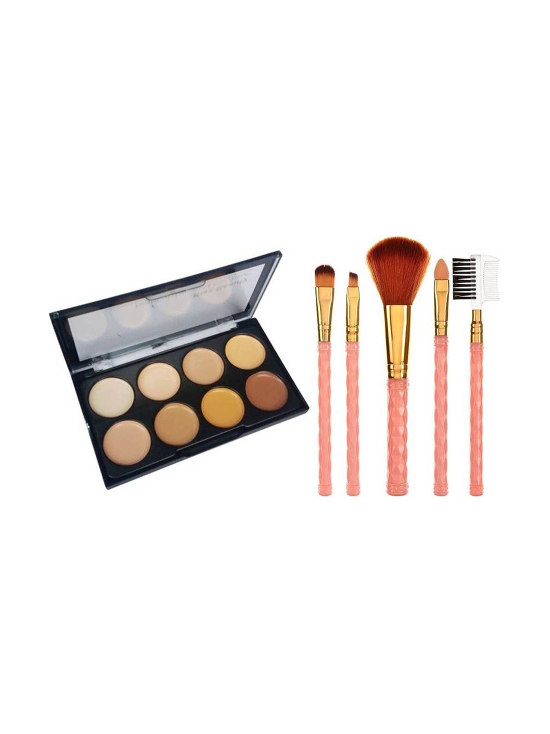 

Lenon Set Of 6 Makeup Brushes With Contour Palette- Pink- Beige