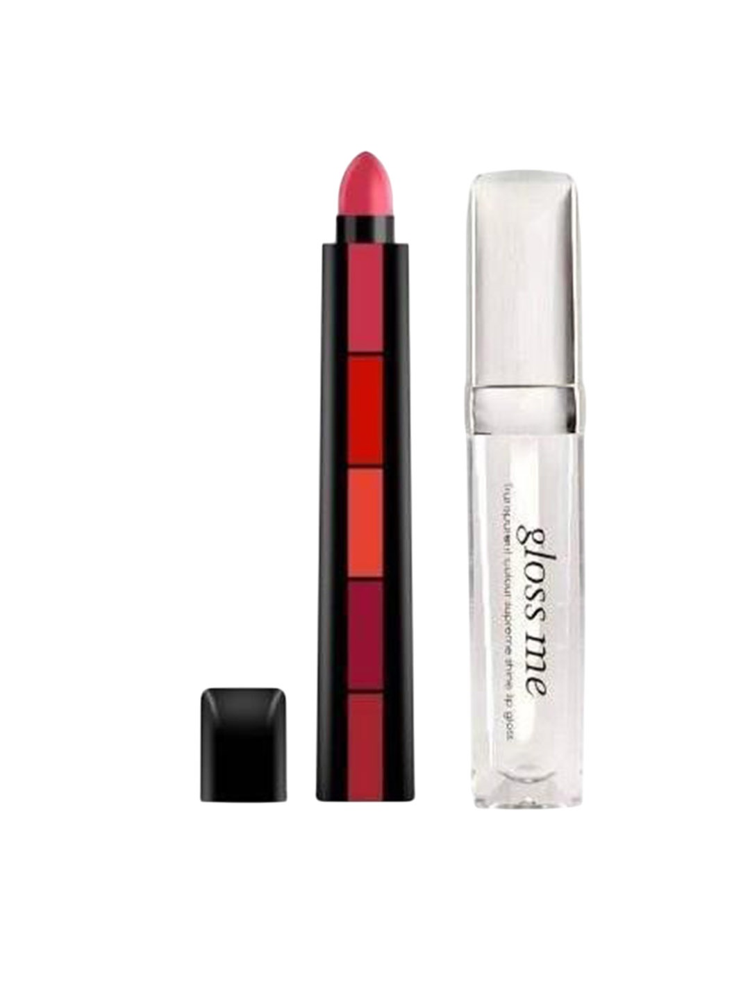 

Lenon Set Of 2 Transparent Lip Gloss With 5 Steps Smudgeproof Matte Lipsticks, Pink