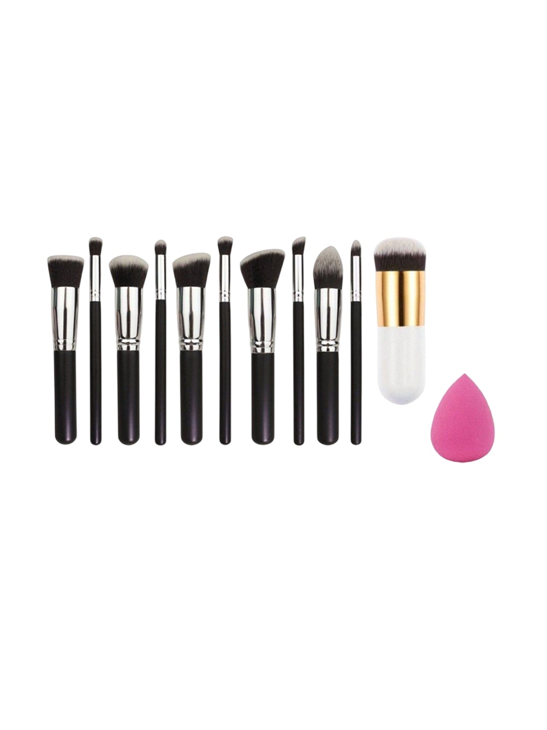 

Lenon Set Of 12 Soft Bristle With Foundation Brush & Puff, Black