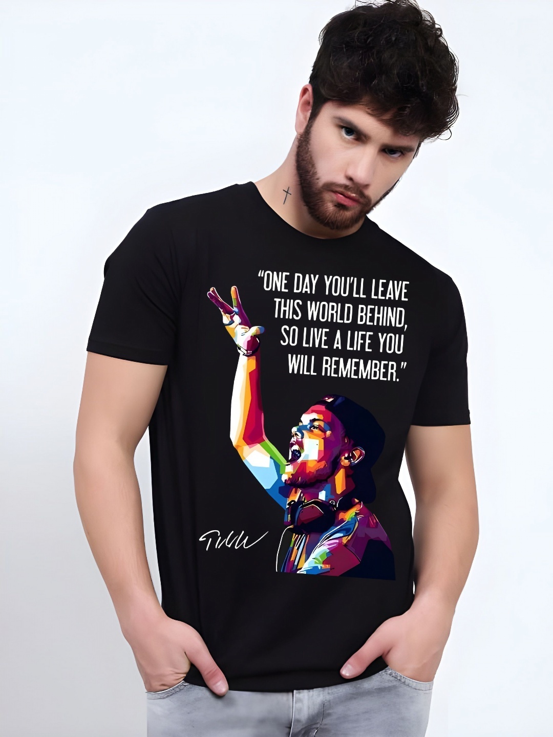 

KAIDO Men Graphic Printed Pure Cotton T-shirt, Black