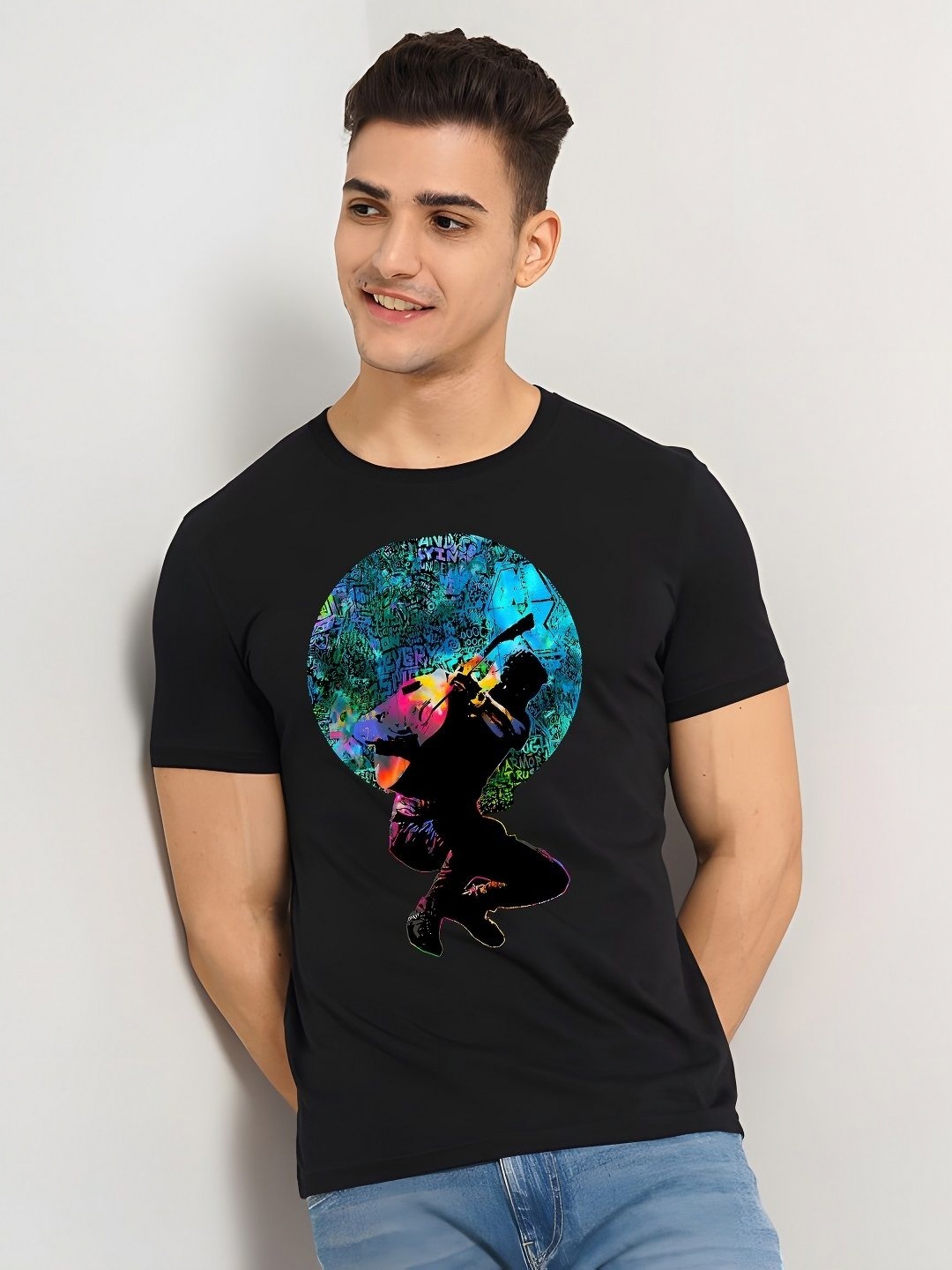 

KAIDO Men Graphic Printed Round Neck Cotton T-shirt, Black
