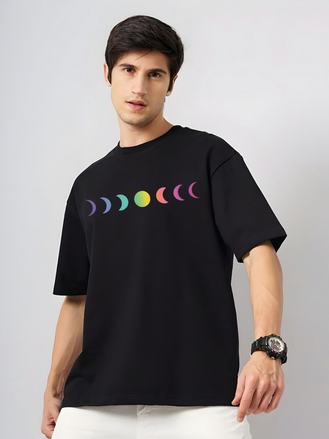 

KAIDO Men Graphic Printed Round Neck Cotton Oversized T-shirt, Black