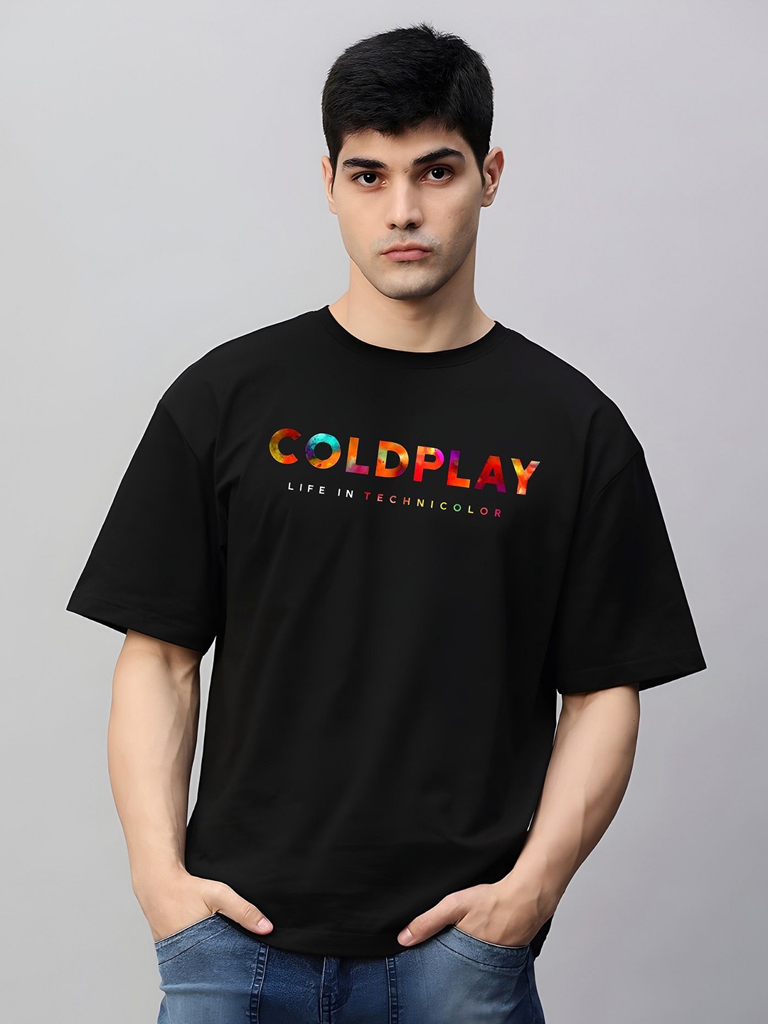 

KAIDO Men Printed Drop-Shoulder Sleeves T-shirt, Black