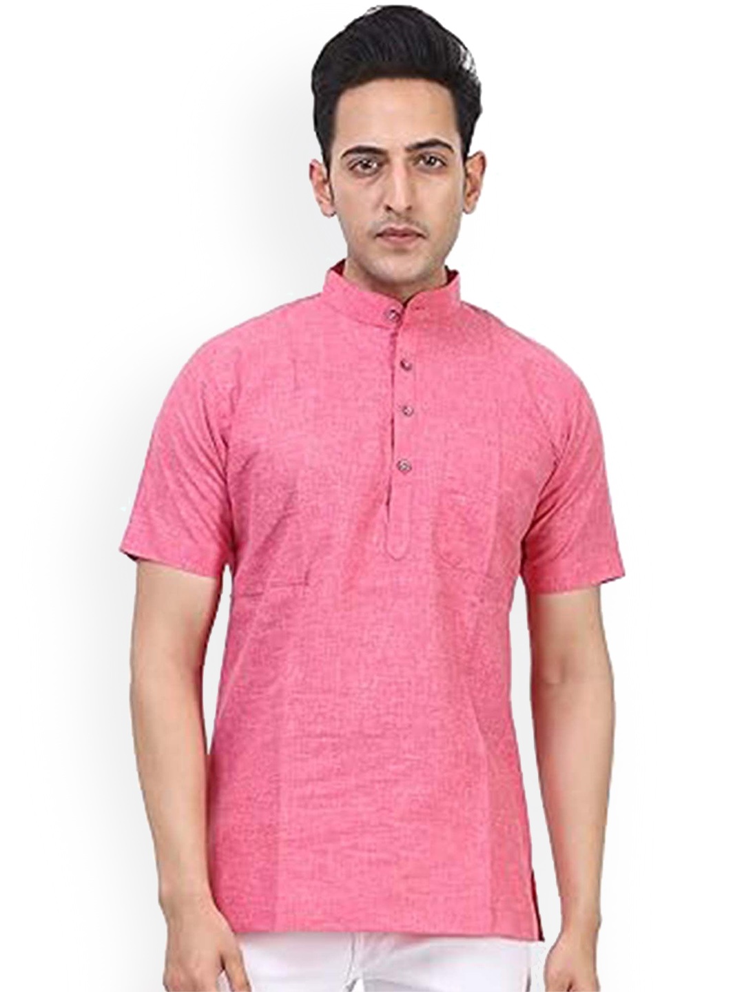 

EdinWolf Mandarin Collar Cotton Slim Fit Straight Kurta, Pink