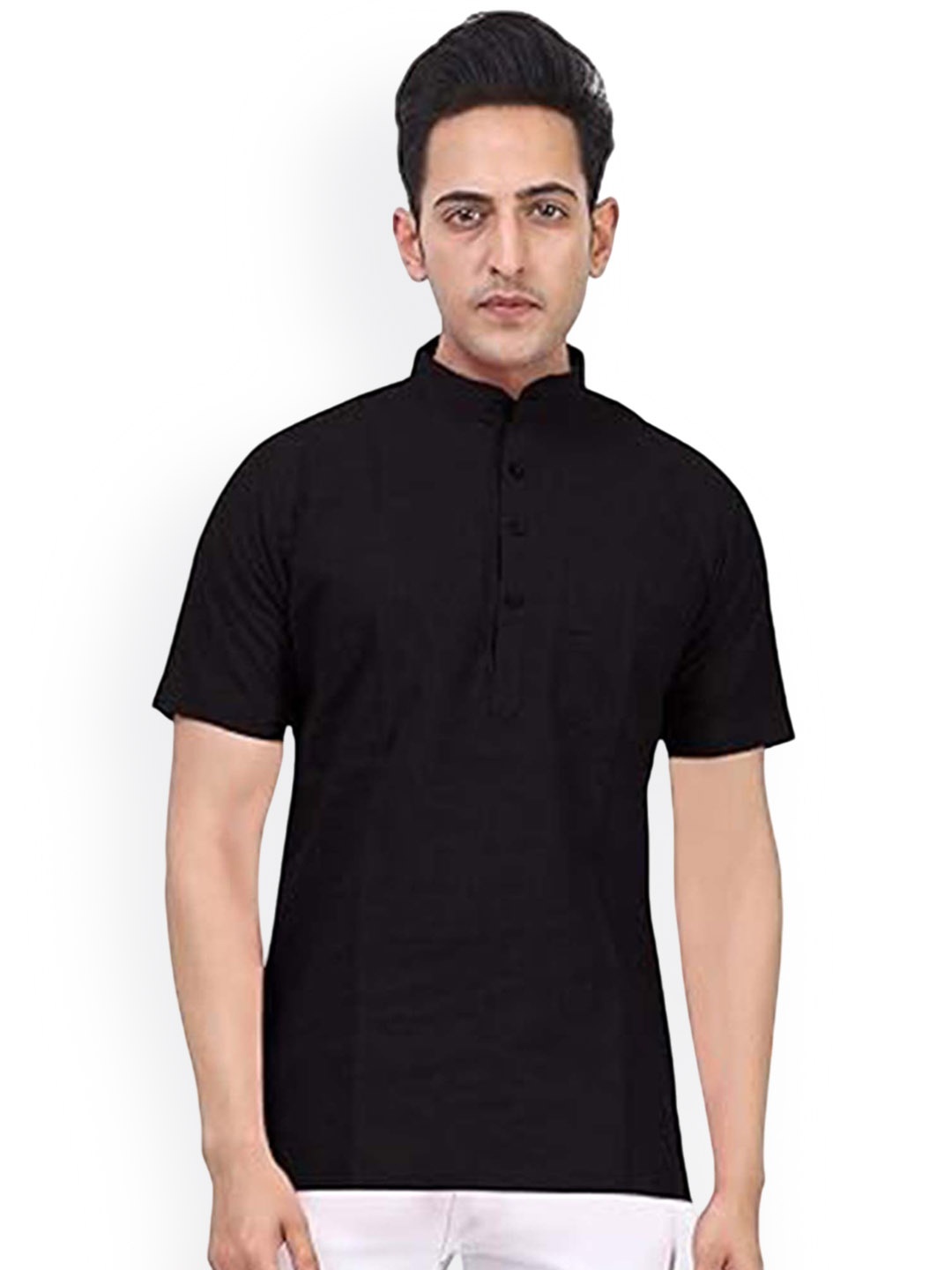 

EdinWolf Mandarin Collar Cotton Slim Fit Straight Kurta, Black