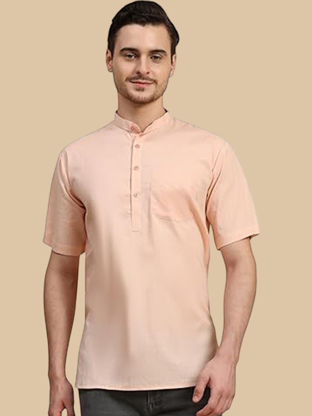 

EdinWolf Mandarin Collar Cotton Slim Fit Straight Kurta, Peach