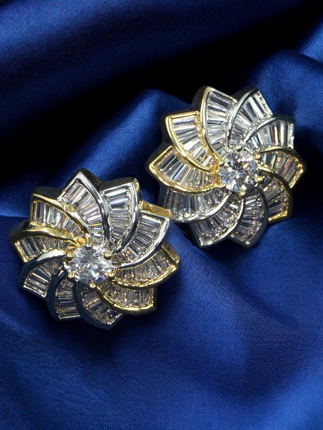 

SHARLEEZ Rhodium-Plated Cubic Zirconia Studded Floral Shaped Studs, Gold