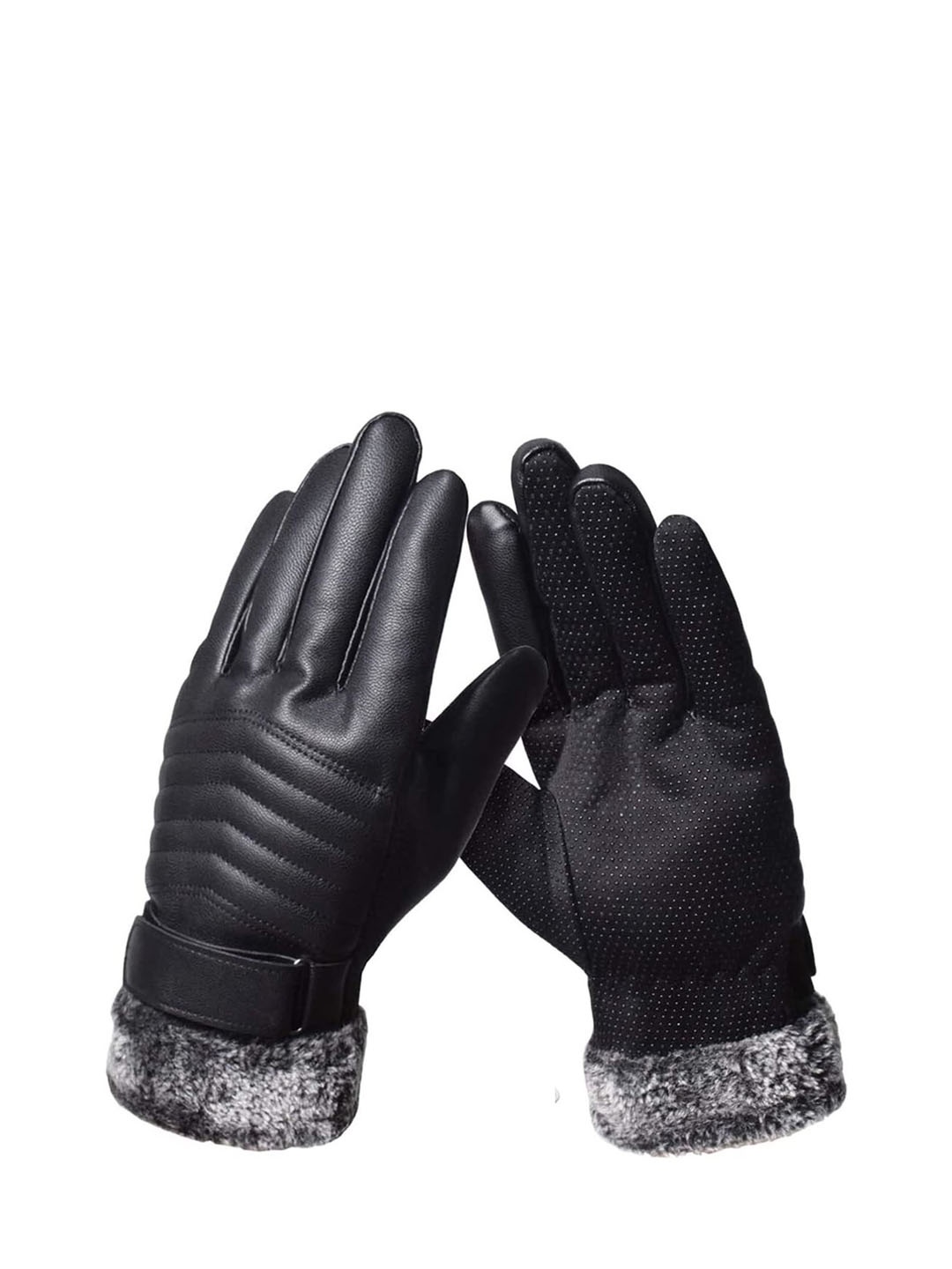 

Alexvyan Men Zigzag Snow & Wind Proof Thermal Warm Winter Touch Screen Riding Gloves, Black