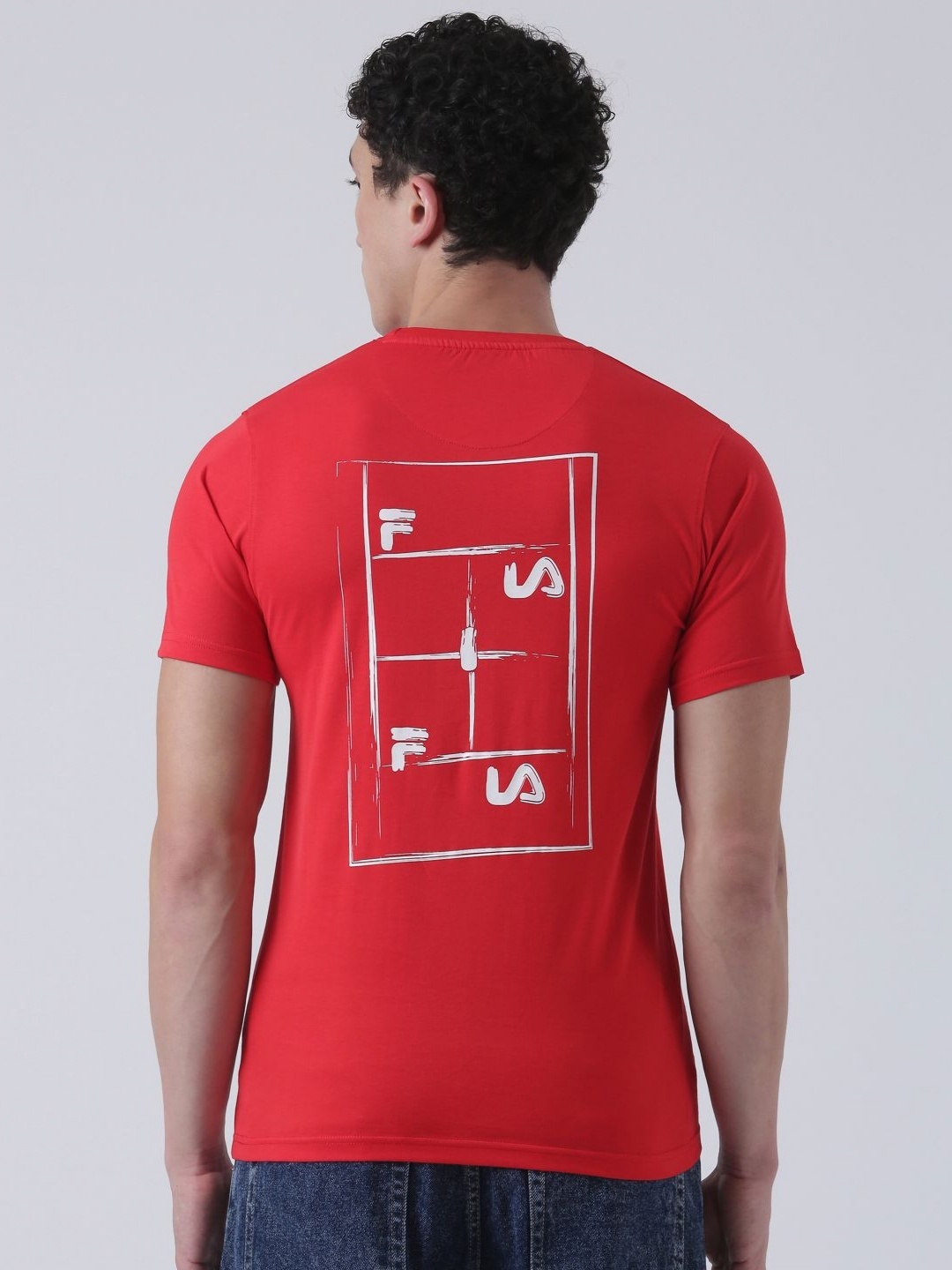 

FILA Men Abstract Printed Slim Fit Pure Cotton T-shirt, Red