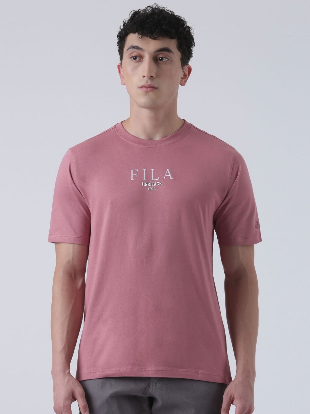 

FILA Men Typography Printed Slim Fit Pure Cotton T-shirt, Mauve