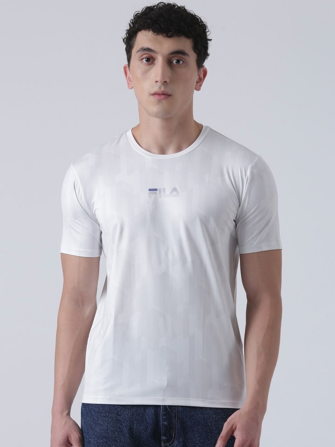 

FILA Men Typography Printed Slim Fit Pure Cotton T-shirt, White