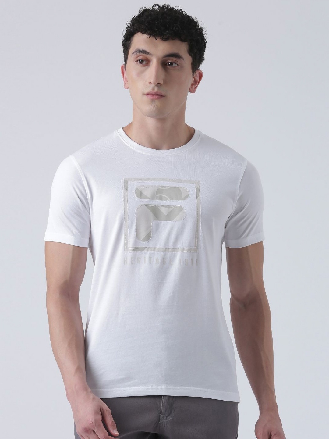 

FILA Men Graphic Printed Slim Fit Pure Cotton T-shirt, White