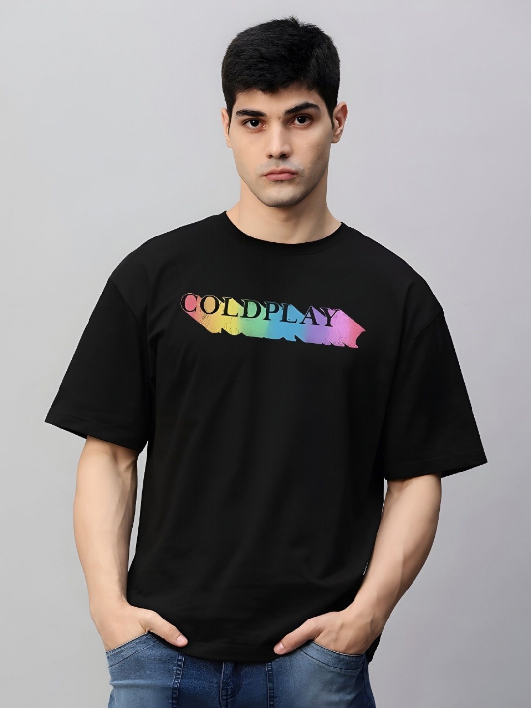 

KAIDO Men Printed Drop-Shoulder Sleeves T-shirt, Black
