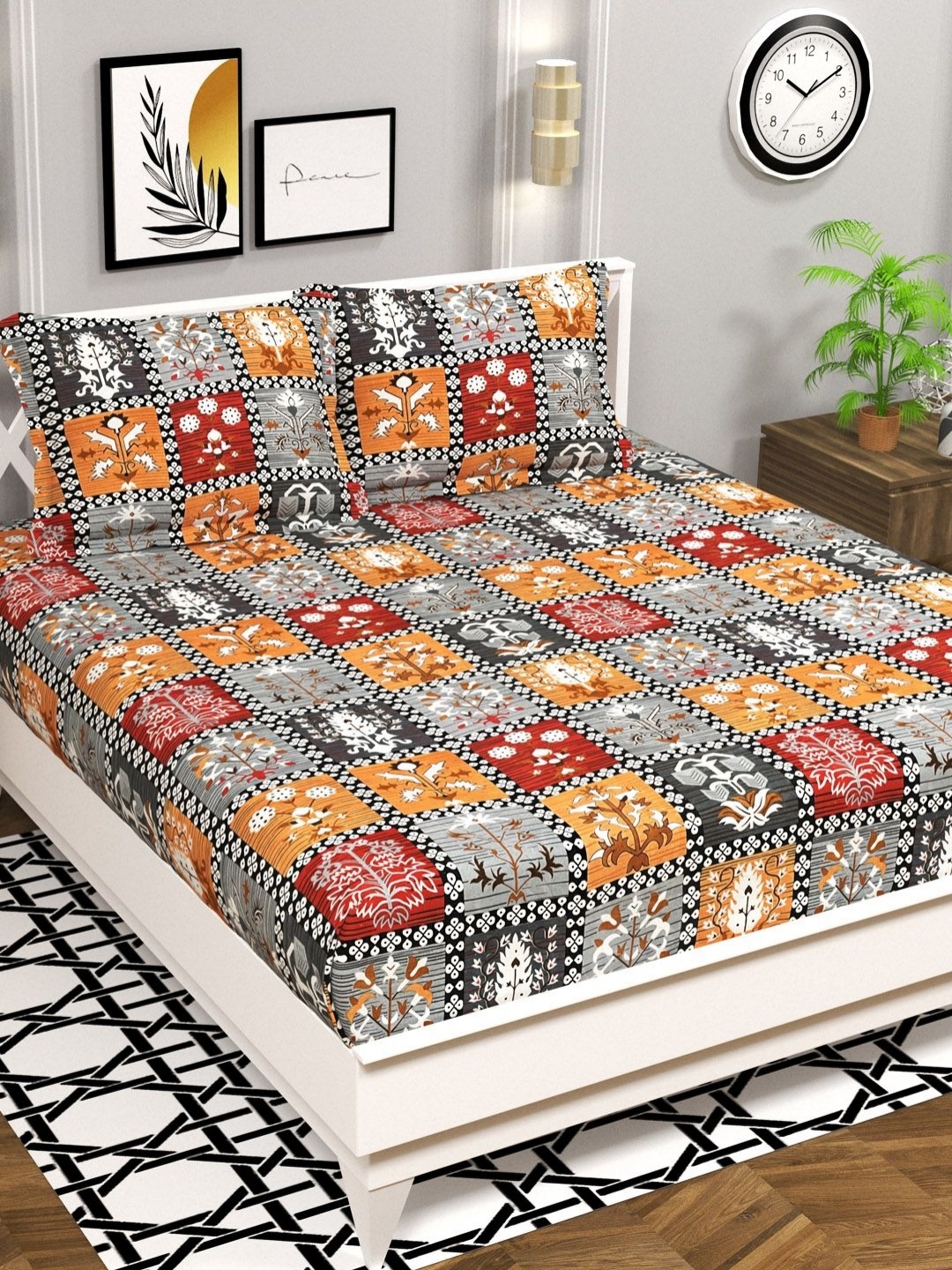 

VAS COLLECTIONS Orange Ethnic Motifs Printed Microfiber 144TC Queen Bedsheet Set
